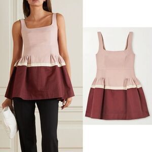 NWT Minjukim Pink Top Pleated Mini Dress Twill Peplum Size M